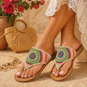 The Sak SZ 10 Shana Rainbow Stripe Hand Crochet Thong Sandals
